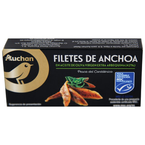 ALCAMPO GOURMET Filetes de anchoa en aceite de oliva virgen arbequina MSC ( Pesca sostenible certificada) ALCAMPO GOURMET lata p.e. 29 g.