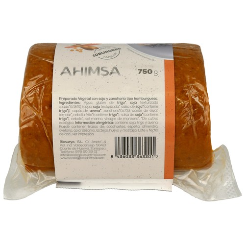 AHIMSA Hamburguesa de soja y zanahoria ecológica AHIMSA 750 g.