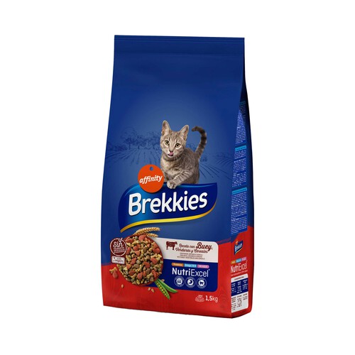 Pienso para gatos mix a base de buey, ternera y verduras BREKKIES 1,5 kg. 