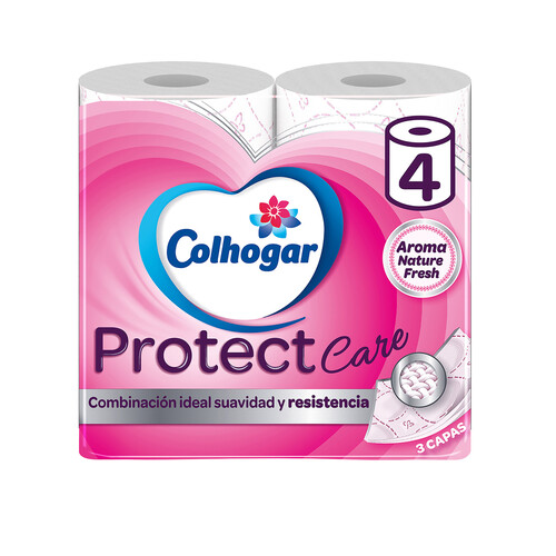 COLHOGAR Papel higiénico Protect Care 3 capas 4 rollos.