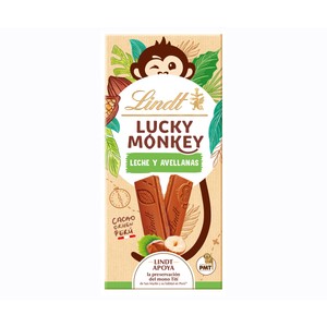 LINDT LUCKY MONKEY Chocolate con leche y avellana 100 gr.