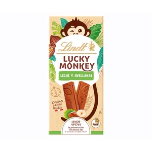 LINDT LUCKY MONKEY Chocolate con leche y avellana 100 gr.