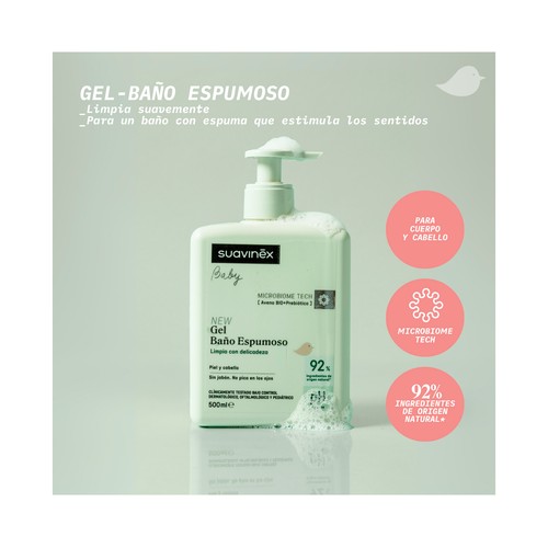 SUAVINEX Gel pediátrico espumoso, para cuerpo y cabello 500 ml.