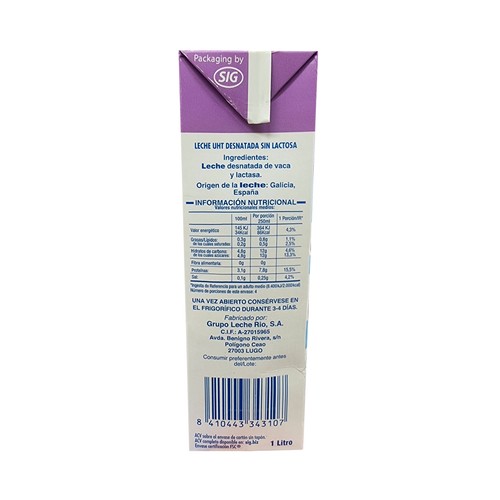 L.R. Leche desnatada de vaca, sin lactosa 1l.