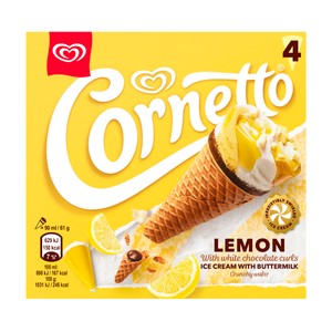 Cono de helado de limón con chocolate blanco 4 x 90 ml.