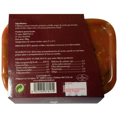 CASA ELADIO Pisto estilo manchego, listo para calentar y comer CASA ELADIO 500 g,