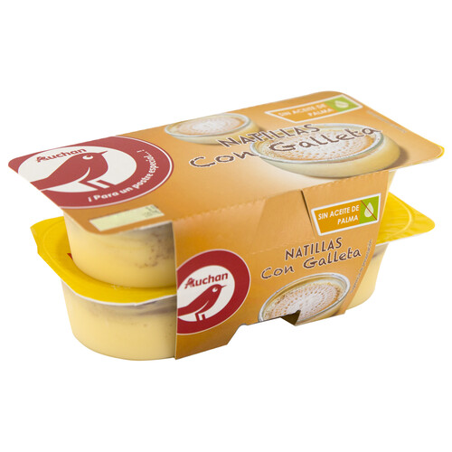 AUCHAN Natillas de vainilla con galleta 4 x 125 g. Producto Alcampo