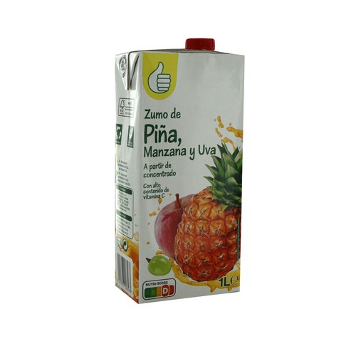 Zumo de piña, manzana y uva PRODUCTO ECONÓMICO ALCAMPO brick de 1 l.