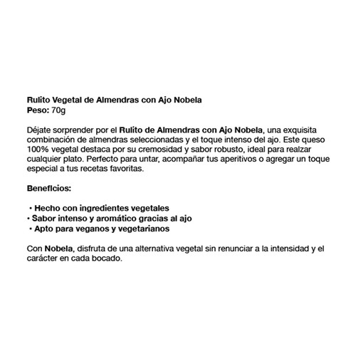 NOBELA Rulito de queso vegano (almendras) con ajo 70 g.