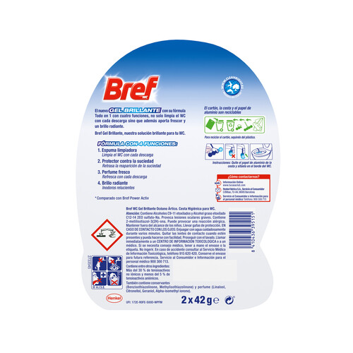 BREF Pastillas WC Océano Artico Todo en 1 BREF GEL BRILLANTE 2 uds. x 42 uds.