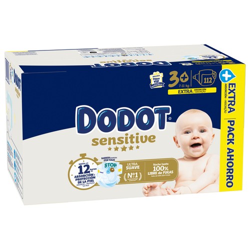DODOT Sensitive Pañales talla 3+ (7-11 kg) 112 uds.