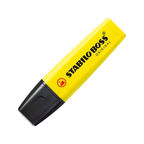 Marcador fluorescente punta biselada, grosor de 2 a 5mm y tinta antisecado amarillo STABILO.