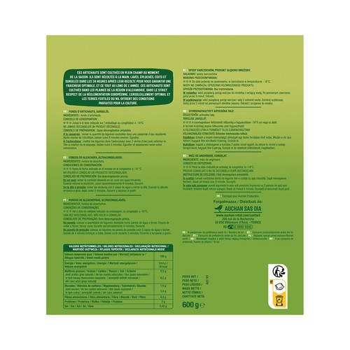 AUCHAN Fondo de alcachofas ultracongeladas 600 g Producto Alcampo.