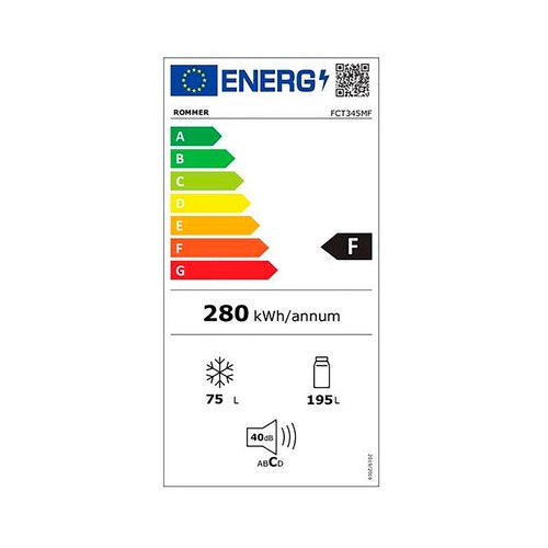 Frigorífico combi ROMMER FCT-345 MF MULTI FROST, clasificación energética: F, H: 181cm, 54cm, F: 54cm, capacidad total: 270L.