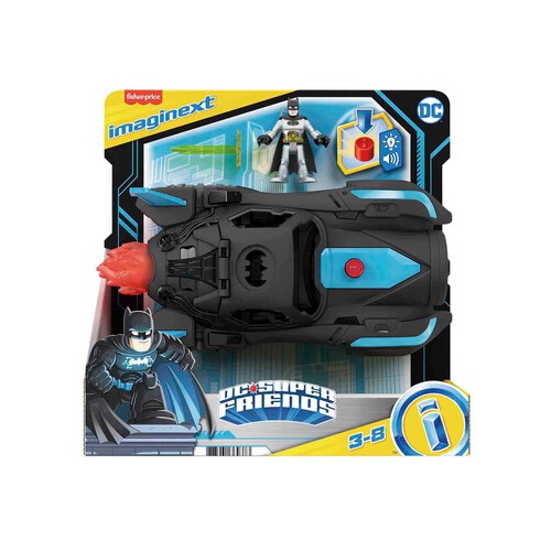 FISHER PRICE IMAGINEXT DC Super Friends Batmóvil Power Reveal Coche de juguete con luces ultravioleta y sonidos, incluye figura de Batman, +3 años (MATTEL HGX96)