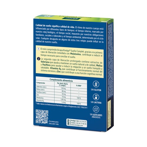 KNEIPP Sueño complet Complemento alimenticio a base extractos de plantas natuales para conciliar el sueño 30 uds.