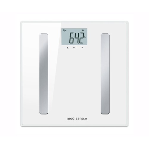 Báscula de baño de cristal templado, medición de grasa corporal, agua e IMC, MEDISANA BSA46 Connect