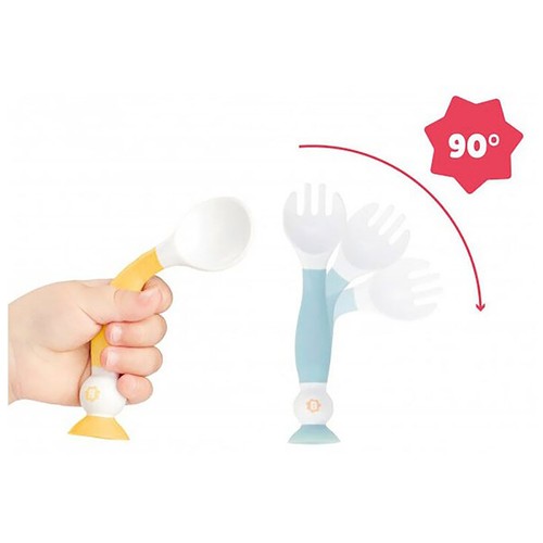 Set de cubiertos ergonómicos de aprendizaje (cuchara y tenedor) para niños, BADABULLE.