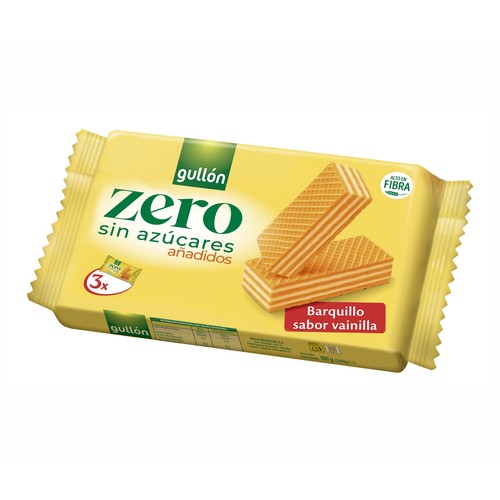 GULLÓN Zero Barquillo relleno de crema sabor vainilla sin azúcares. 180 g.