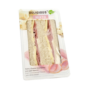 Imagen de ÑAMING Sandwich de pan blanco con fiambre de magro de cerdo y queso Emmental ÑAMING Delicious 200 g.