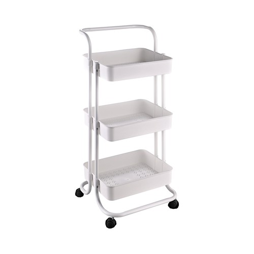 Carro estructura metal con ruedas y 3 estantes blanco. CAMILO RIGAMONTI