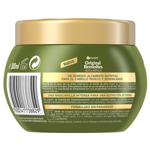 ORIGINAL REMEDIES Mascarilla capilar nutrición extrema, para cabellos secos ORIGINAL REMEDIES Oliva mítica de Garnier 300 ml.