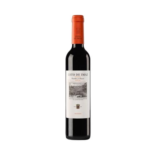 Vino tinto reserva con denominación de origen calificada Rioja COTO DE IMAZ botella de 50 cl.