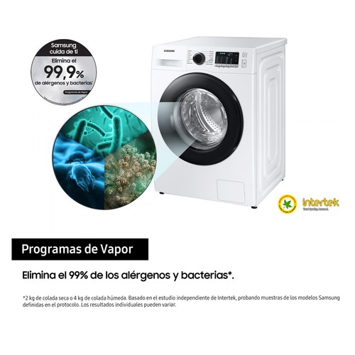 Lavadora SAMSUNG WW90TA046AE/EC, capacidad de carga: 9KG, clasificación energética: A, 1400RPM, H: 85cm, A: 55cm, F: 60cm.