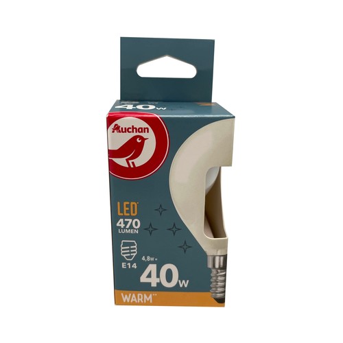 Bombilla Led E14, 4,8W=40W, luz cálida, 470 lm, PRODUCTO ALCAMPO, cristal.