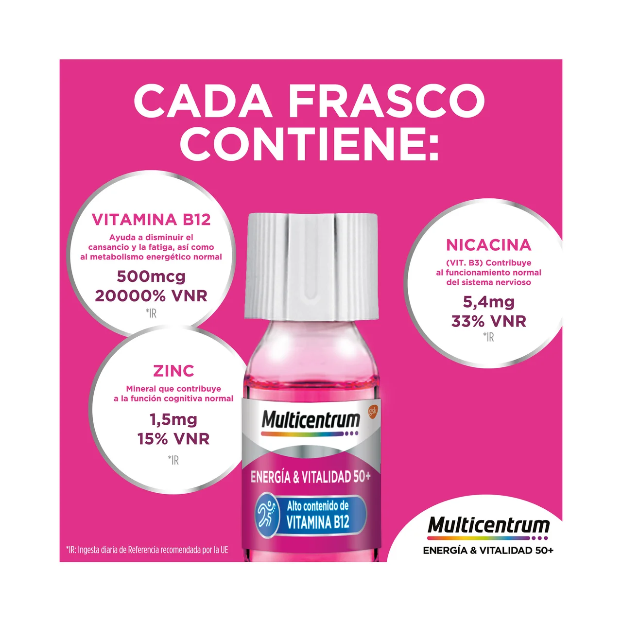 Energía & vitalidad 50+ Polivitamínico con alto contenido en vitamina B12, para personas mayores de 50 años 15 uds.