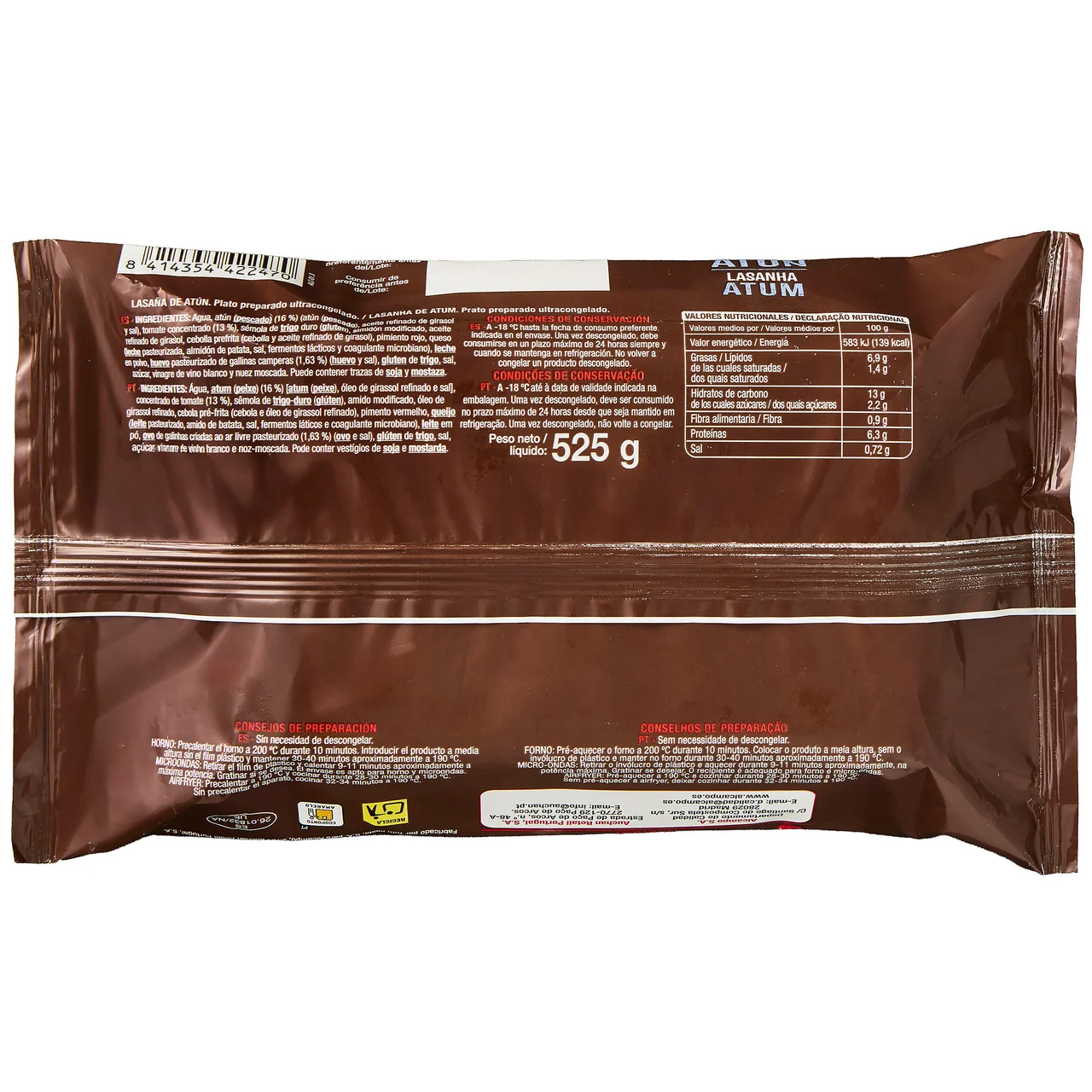 AUCHAN Lasaña ultracongelada de atún 525 g. Producto Alcampo