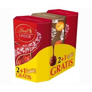 Imagen de LINDT Bombones lindor en pack 2+1 chocolate con leche y surtido 411 g.