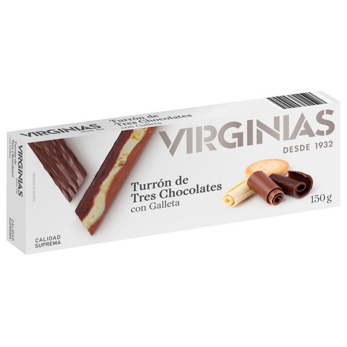 VIRGINIAS Turrón tres chocolates 150 g.