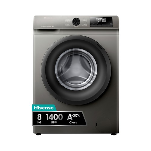 Lavadora HISENSE WF1Q8041BT 8KG Gris, clasificación energética: A, 1400RPM, H: 84,5cm, A: 59,5cm, F: 54cm.