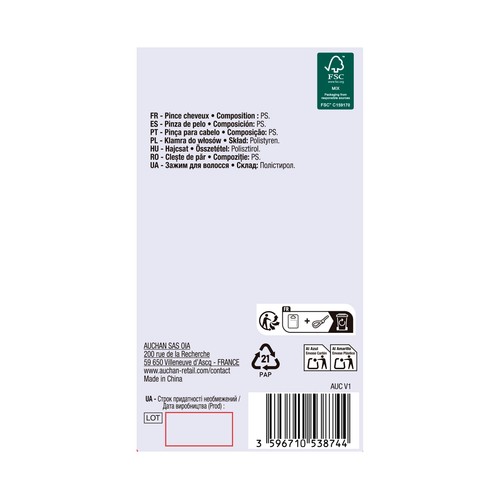 COSMIA Pinza grande negro para cabello.