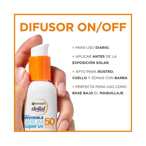 DELIAL Sérum facial de uso diario con FPS 50+ (muy alto) DELIAL Invisible 30ml.