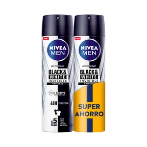 NIVEA Men black & white invisible original Desodorante en spray para hombre con portección anti-transpirante de hasta 48 horas 2 x 200 ml.
