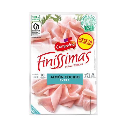 Jamón cocido de calidad extra, cortado en lonchas CAMPOFRÍO Finissimas 115 g.