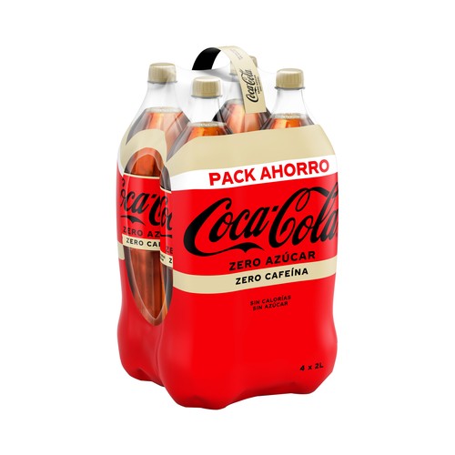 COCA COLA Zero azúcar zero cafeína Refresco de cola pack 4 botellas 2 l.