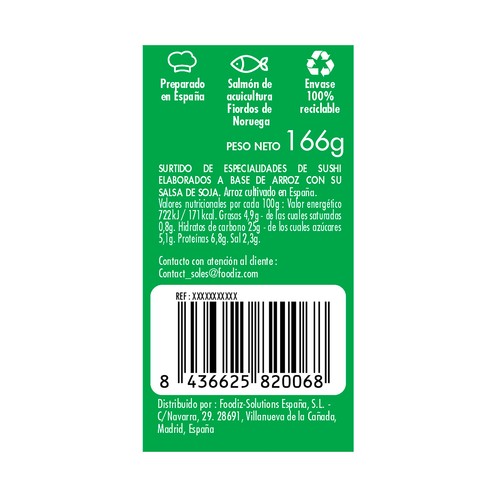 FOODIZ Box sushi salmón 6 uds. 166 g.