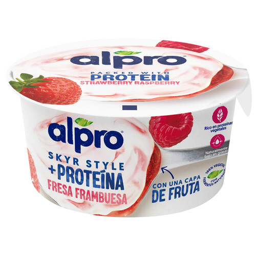 ALPRO + Proteína Especialidad soja estilo skyr, con una capa de fresa y frambuesa 150 g.