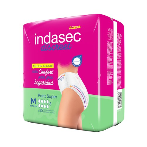 INDASEC Discreet Pants de incontinencia super, talla mediana, para perdidas de orina severas 10 uds