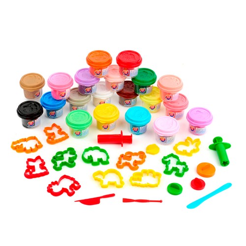 Pack de 20 botes de pasta para moldear, incluye accesorios, ONE TWO FUN.
