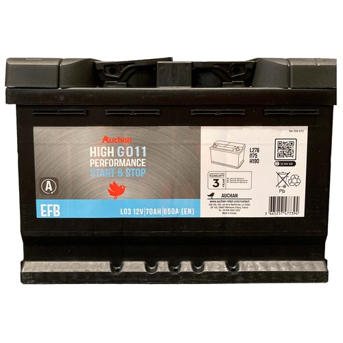 Batería de coche 70Ah, arranque 650A, 12V, STAR STOP, ALCAMPO.