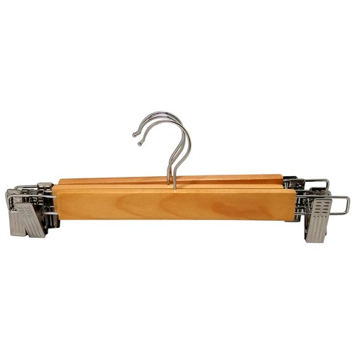 Pack de 3 perchas de madera con pinzas de metal especiales para faldas y pantalones ACTUEL.