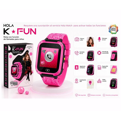 Reloj inteligente HOLAWATCH K-FUN blanco y rosa, tarjeta sim, cámara, 2G, pantalla TFT 1,4