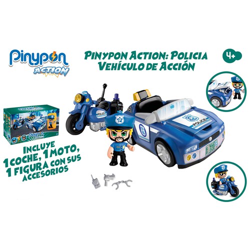 Policía y vehículo de acción con accesorios, PINYPON ACTION.