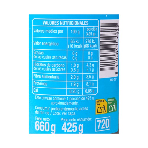 PRODUCTO ALCAMPO Espinacas contenido reducido en sal bote 425 g.