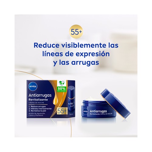 NIVEA 55+ Crema de noche antiarrugas revitalizante para pieles maduras (+55 años) 50 ml.