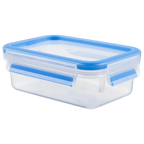 Recipiente rectangular de plástico con cierre hermértico de clip para alimentos, 0,8 litros, Masterseal TEFAL.